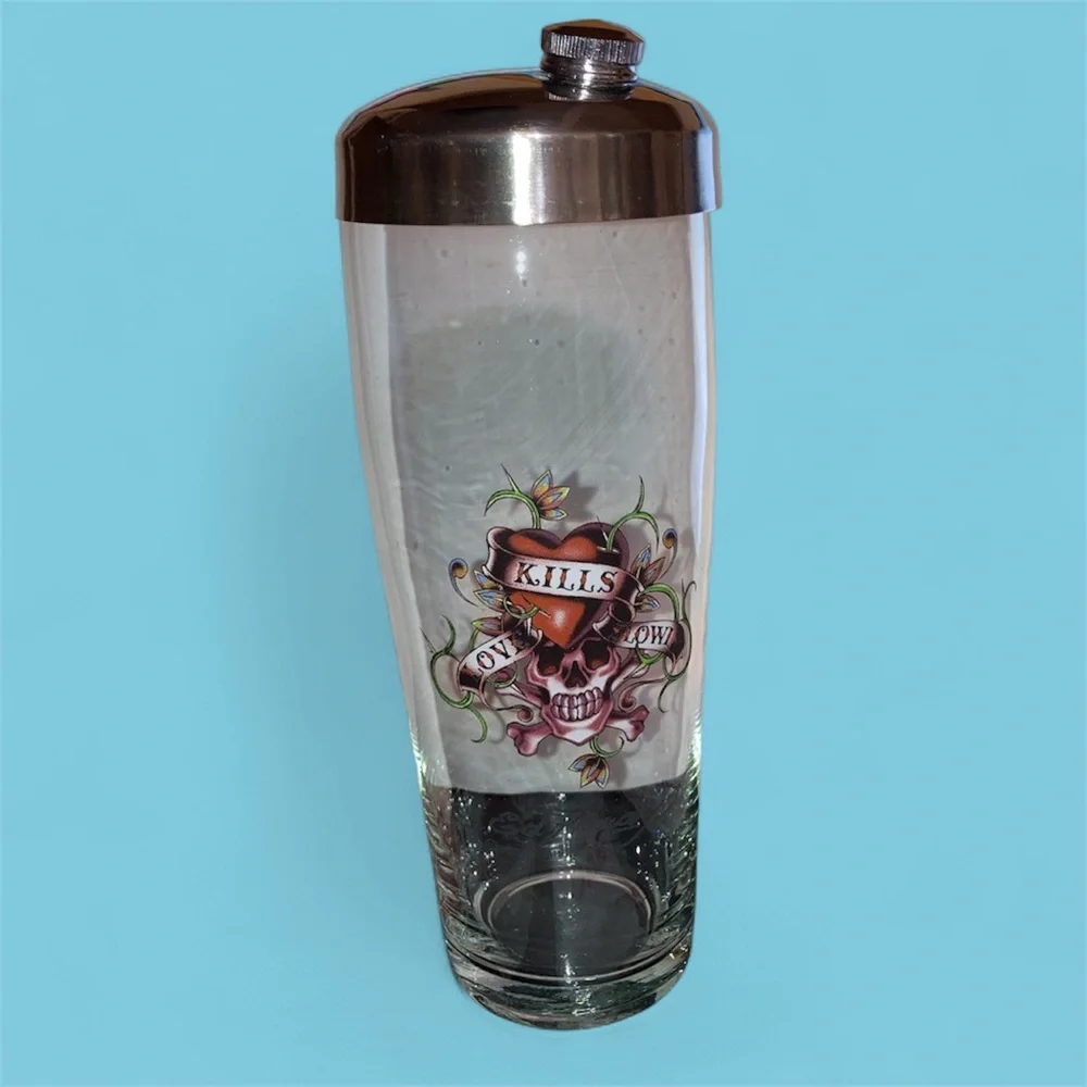 Ed Hardy By Christian Audigier Heart&Skull Love Kills Slowly Martini Shaker EUC